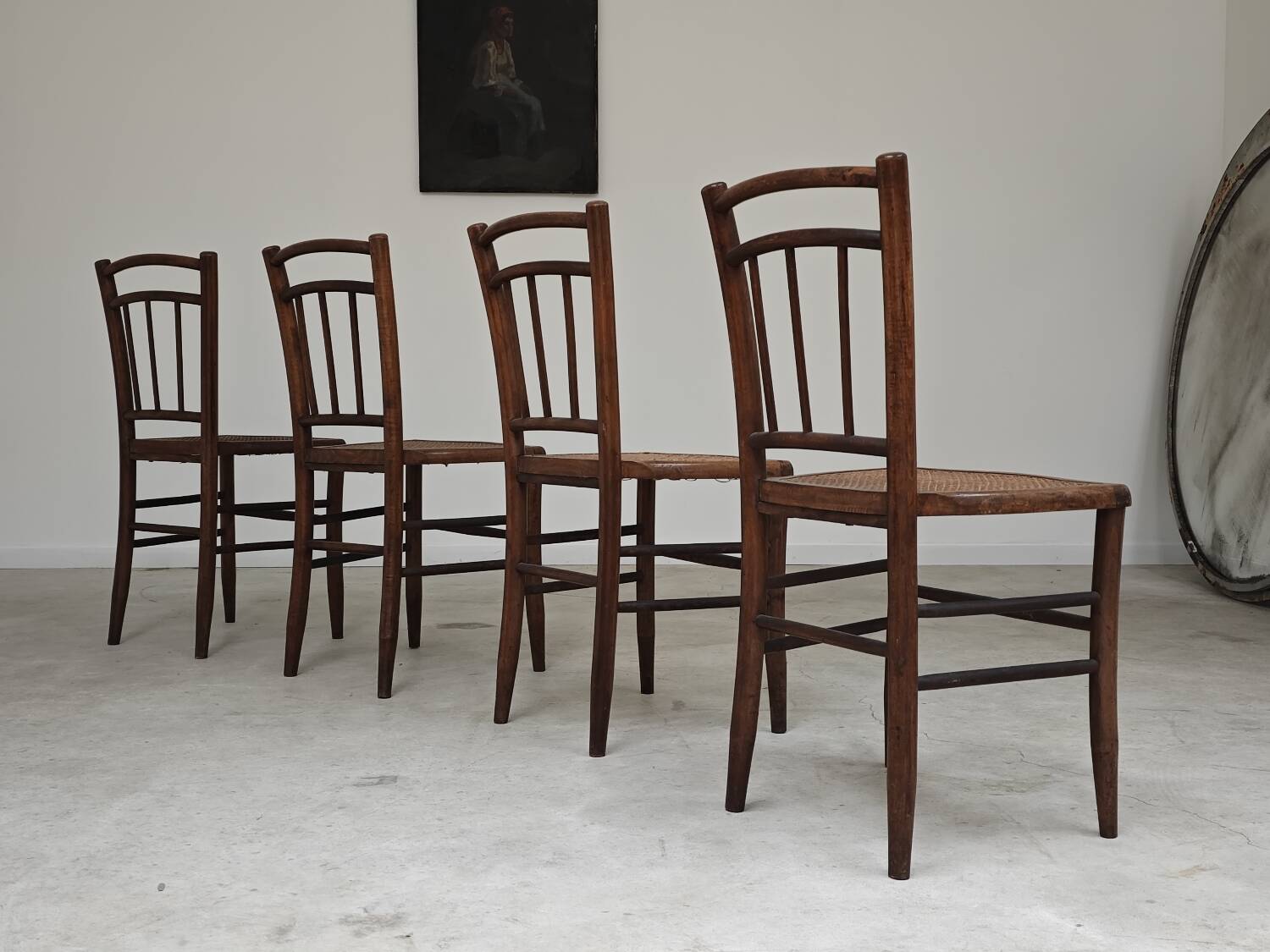 Set of 4 old Thonet style cane bistro chairs from the 1930s