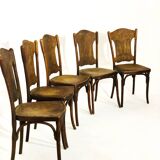 Suite of 5 vintage J.J Khon oak chairs
