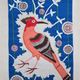 Hand-embroidered blue tapestry decorated with birds and flowers 70s-80s pondicherry