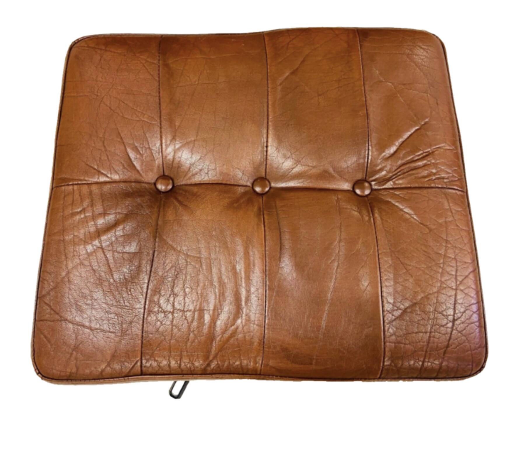 Vintage Danish Mid Century Skipper Footstool Ottoman In Cognac Leather