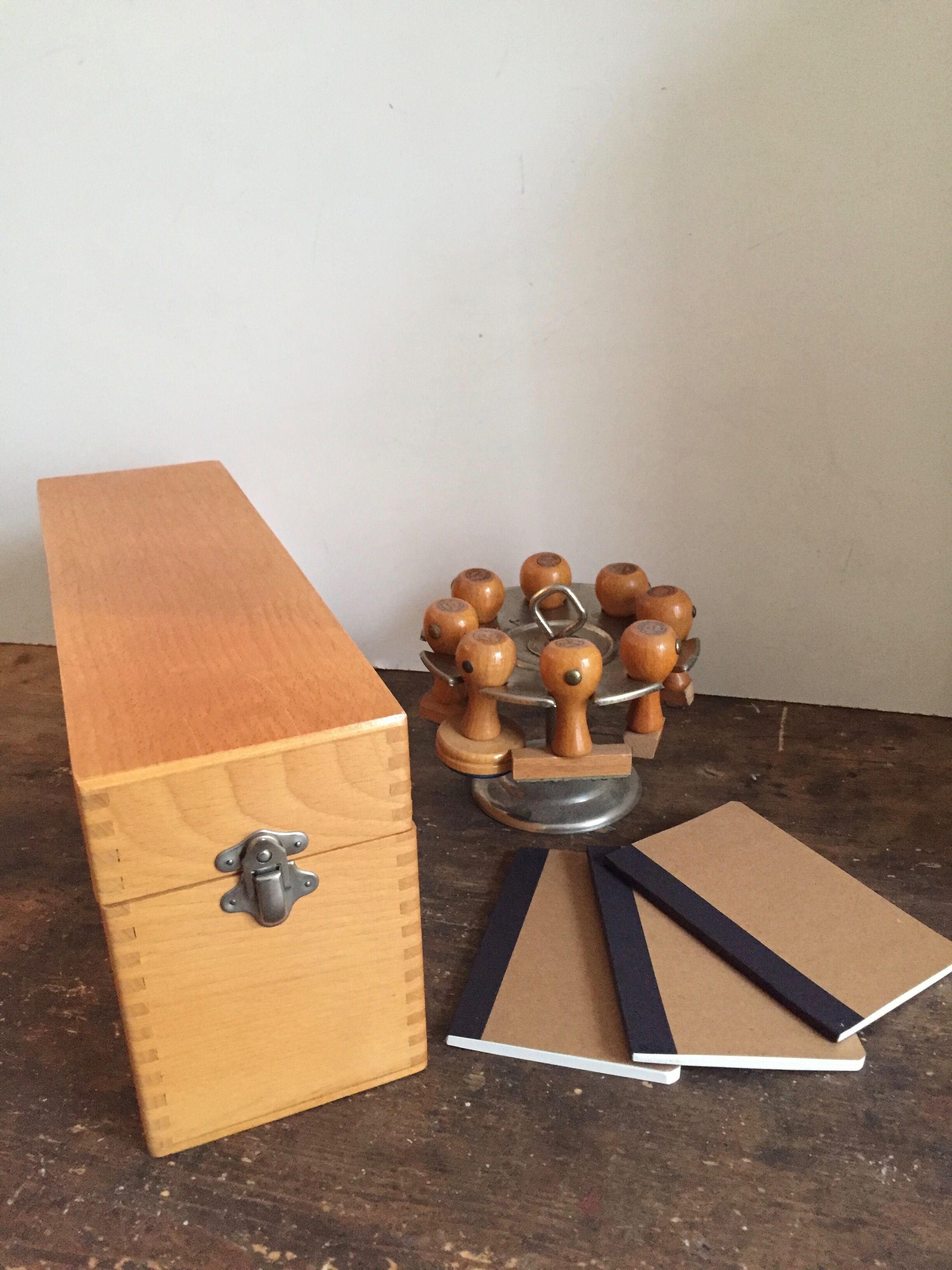 Wooden box on desk for example