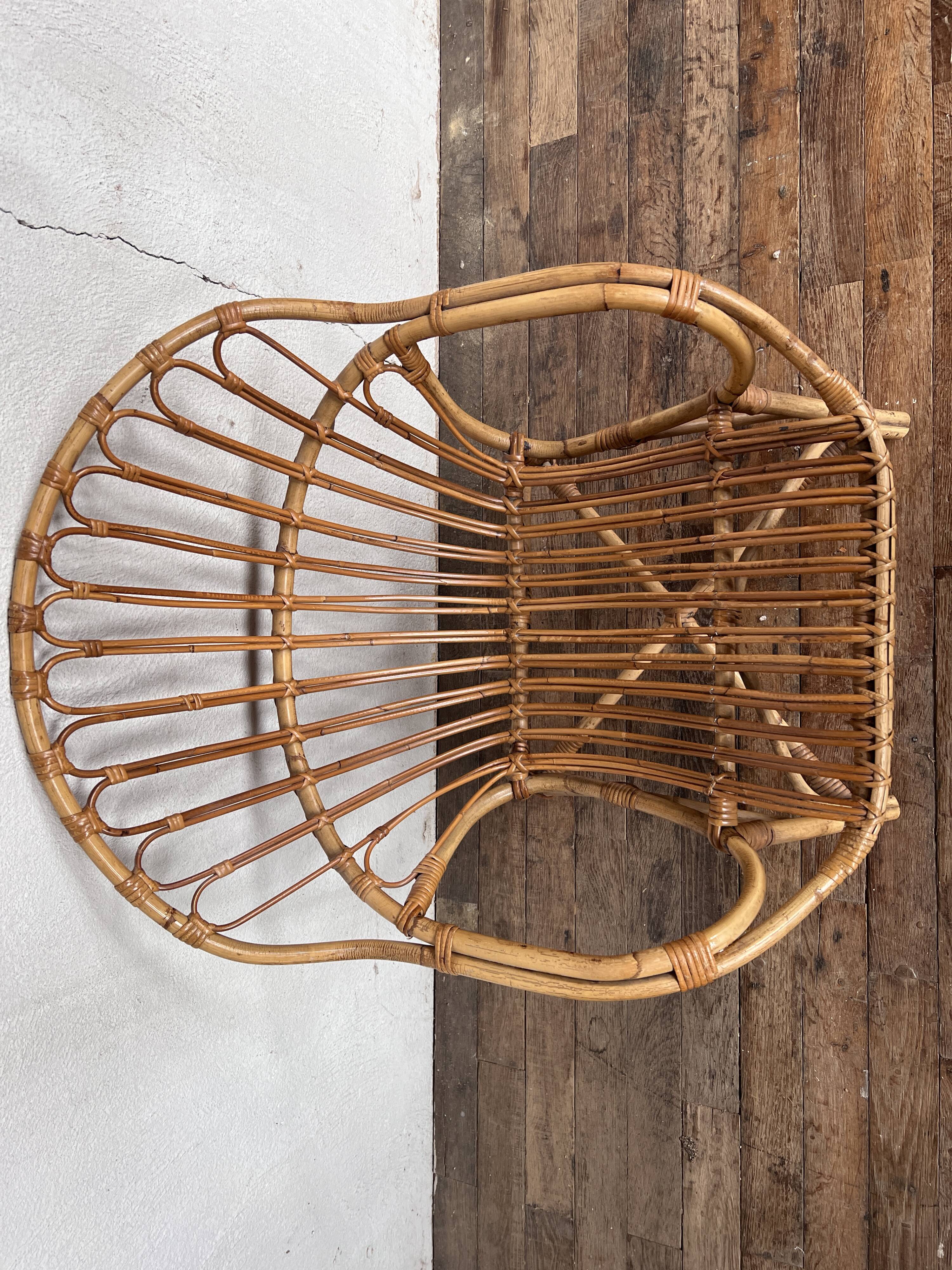 Fauteuil bohème shabby chic en rotin bambou 1950