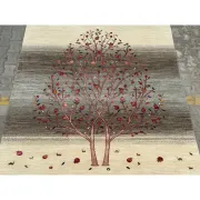 Hand-Knotted Wool Area Rug for Living Room, Tree Design Beige and Brown Carpet