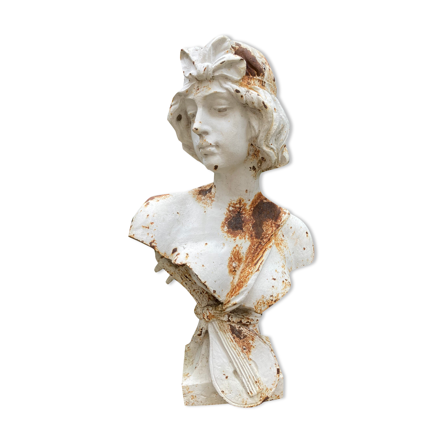 Old garden bust in cast iron troubadour early twentieth century
