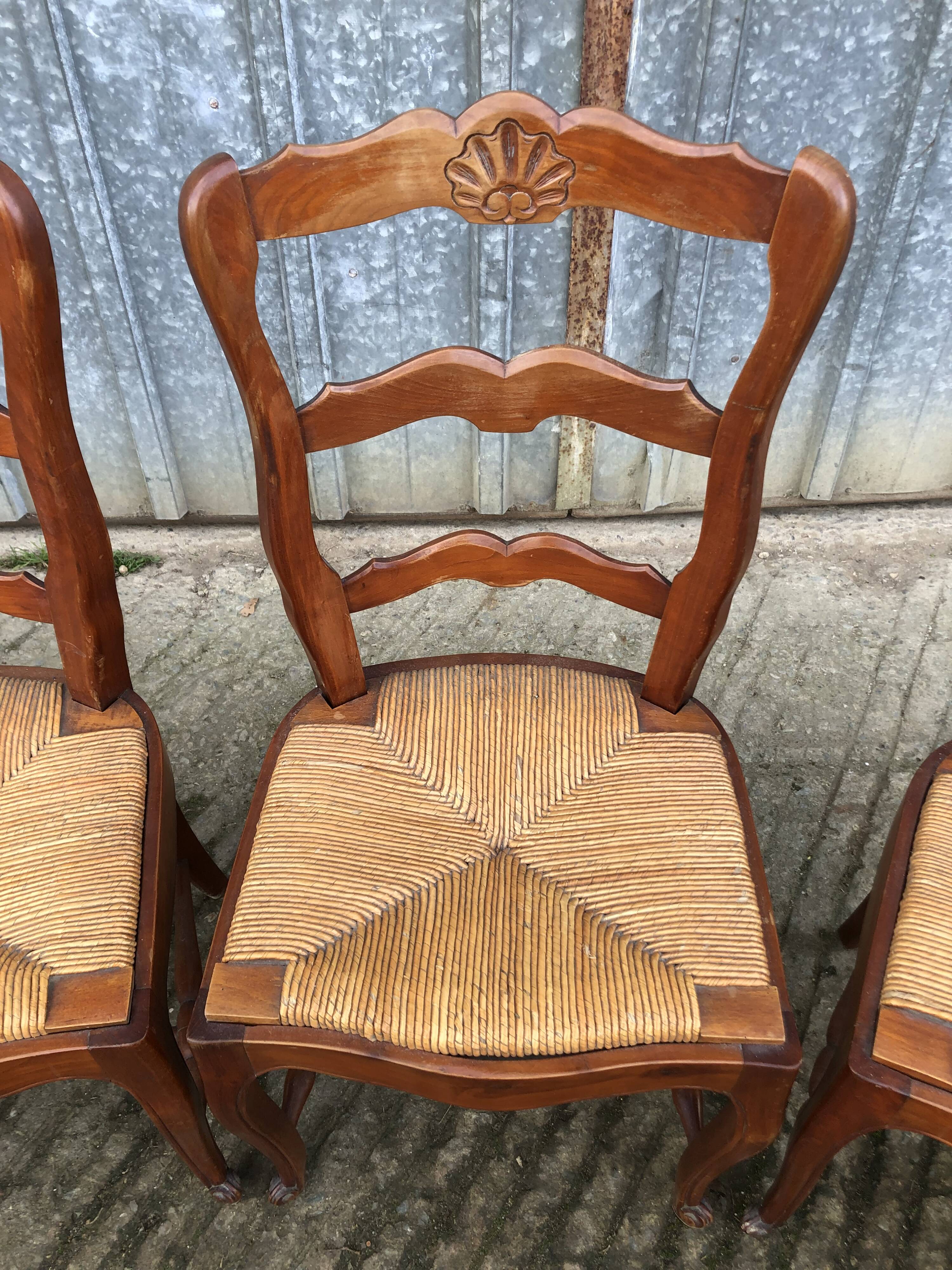 6 rush-seated chairs in solid cherry wood in Louis XV style