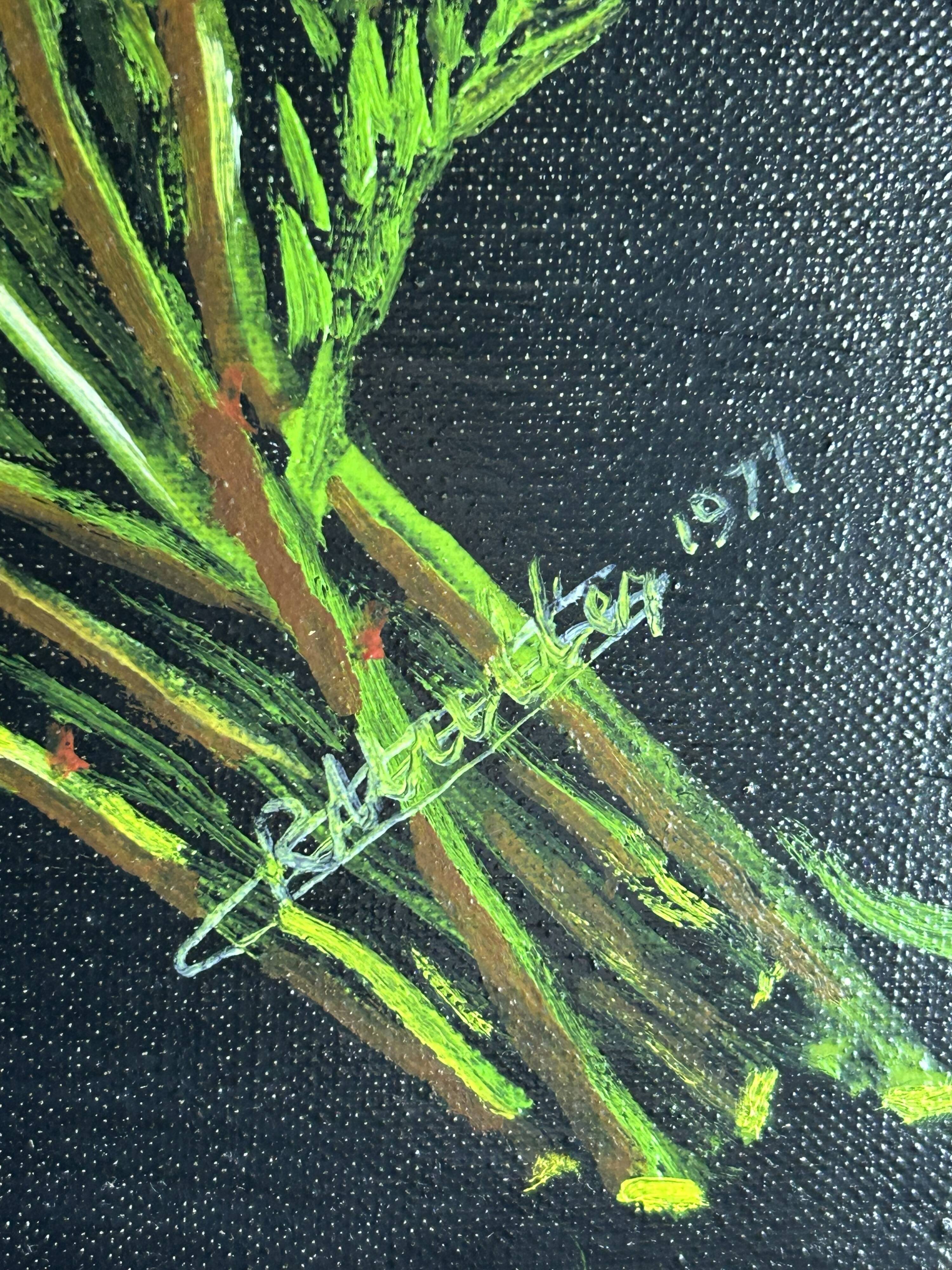 Nature morte aux roses – Huile sur toile signée et datée 1977 –Cadre bois