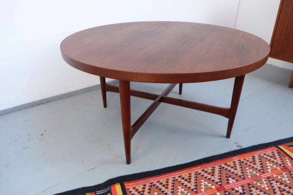 Vintage teak coffee table in 60s-70s style, retro style.