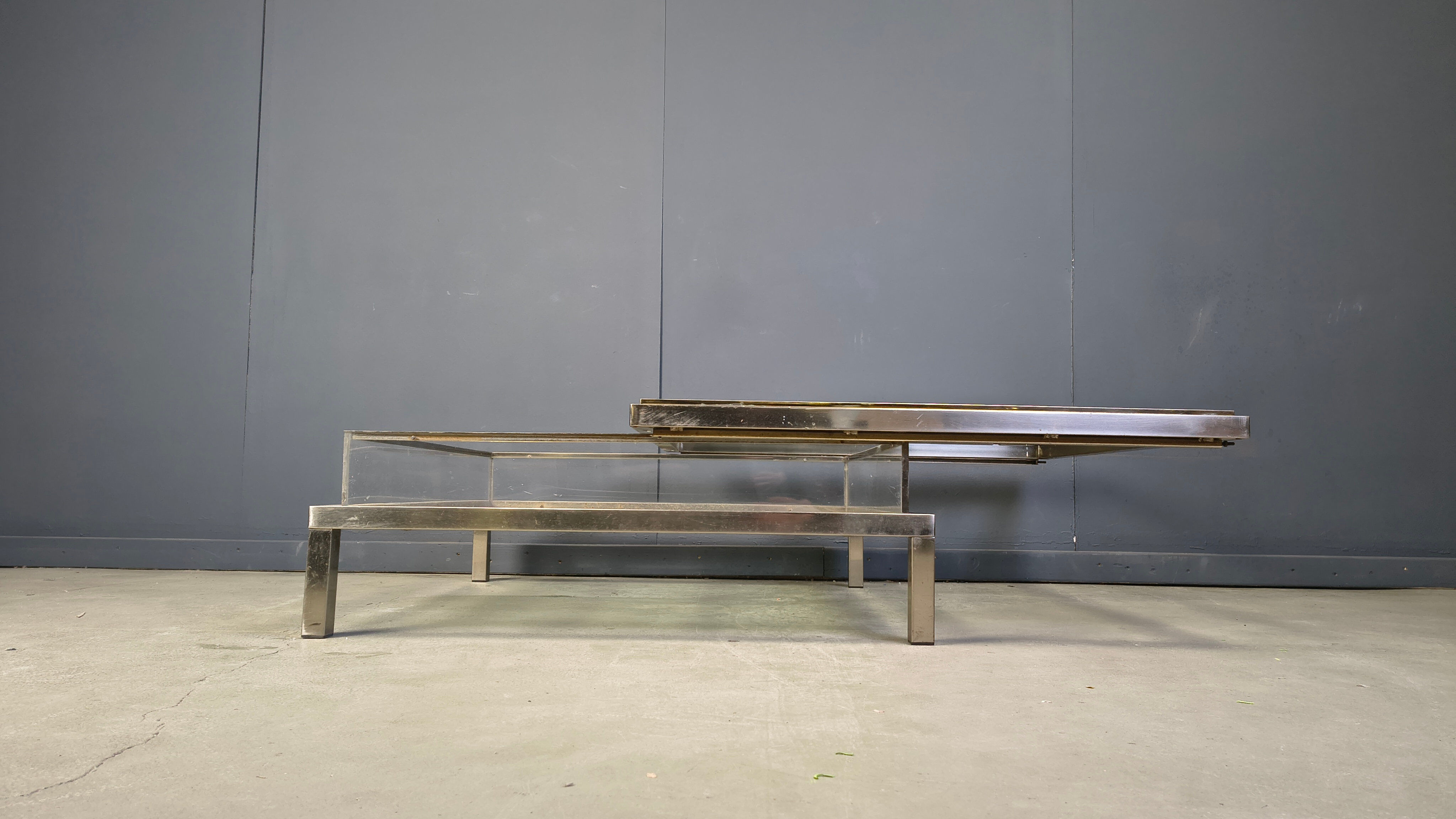 Table basse vintage à plateau coulissant, années 1970