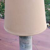Designer lamp from the 70s in almond green onyx with original fabric shade