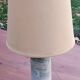 Designer lamp from the 70s in almond green onyx with original fabric shade