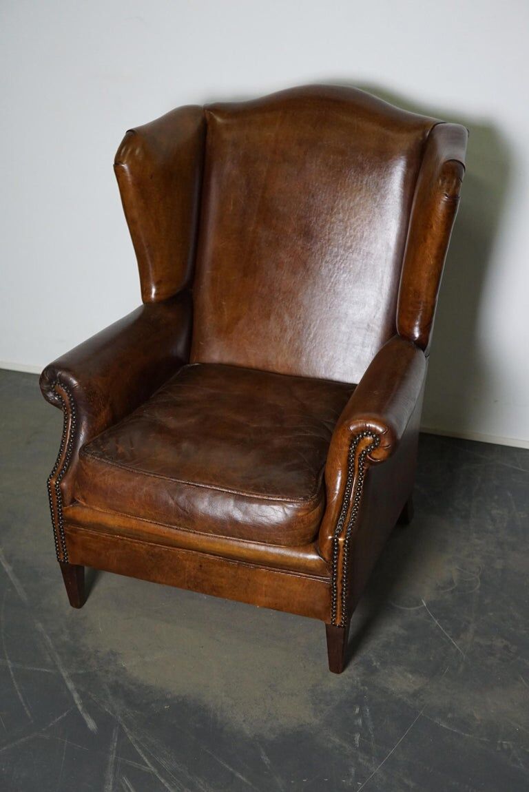 Fauteuil club vintage en cuir de couleur cognac Pays-Bas