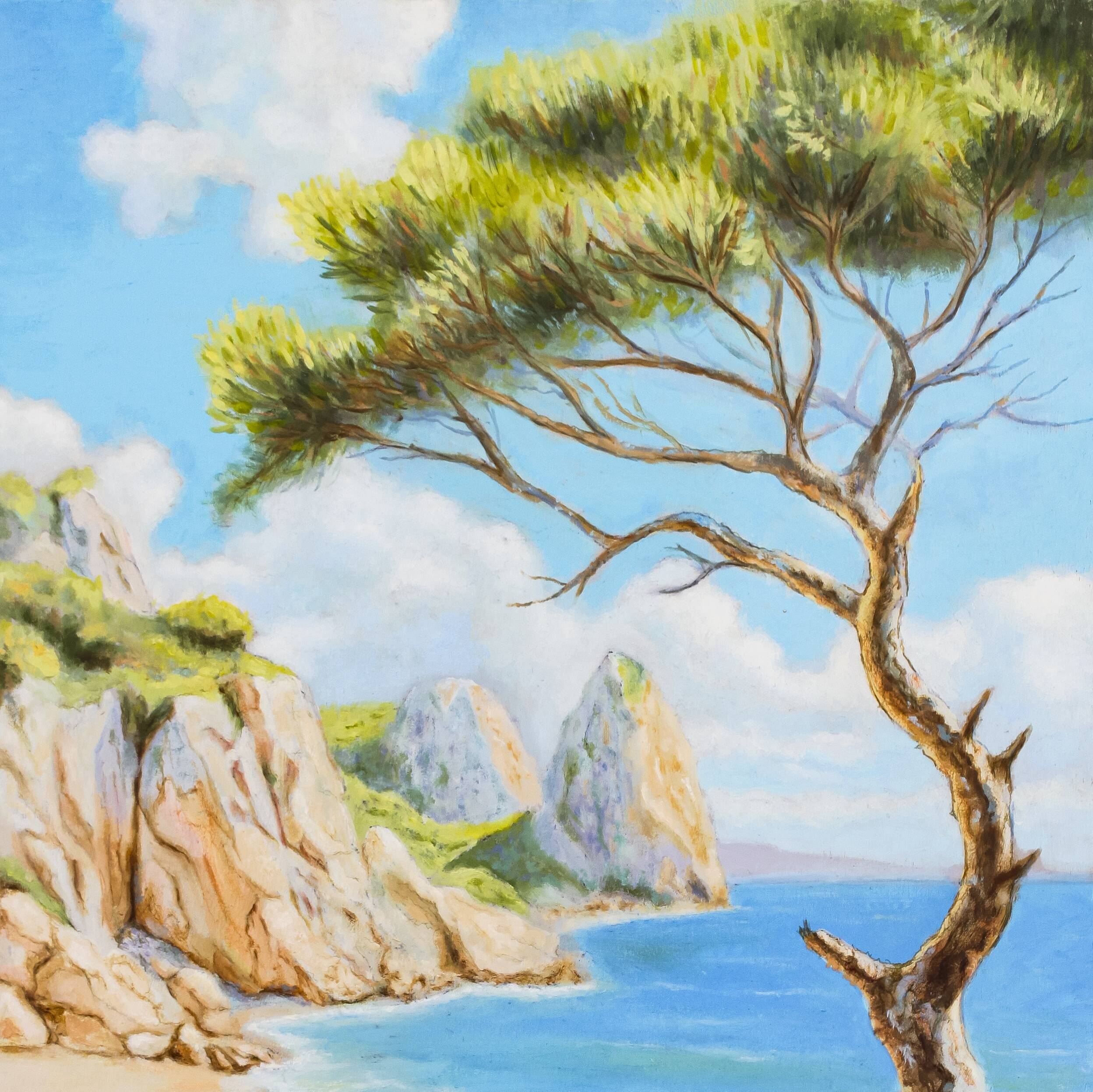 Oil painting of a beach signed. Sea in oil signed. Painting of a beach.