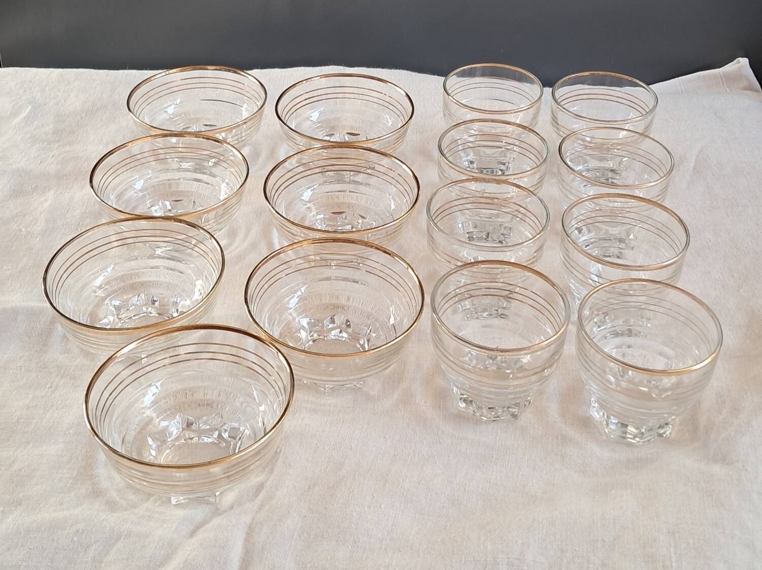 Vintage glassware set with gold filigree – 1960s