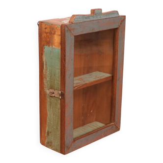 Burmese teak wall display case with original polychrome patina