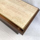 Belgo Chrome coffee table in travertine, copper and brass