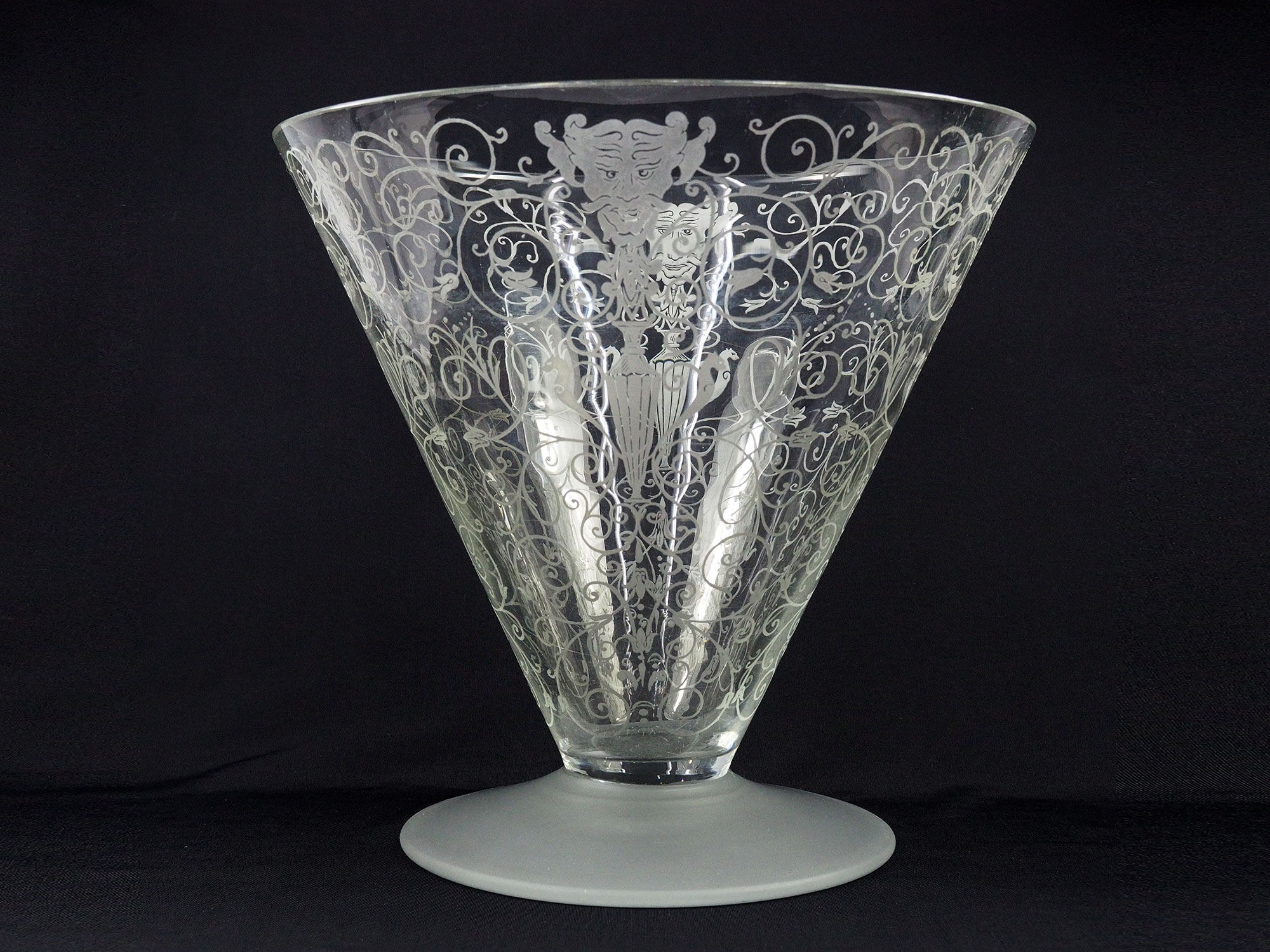 Antique Baccarat Etched Baroque & Mascaron Large Vase