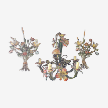 Floral luster with its two sconces 1970