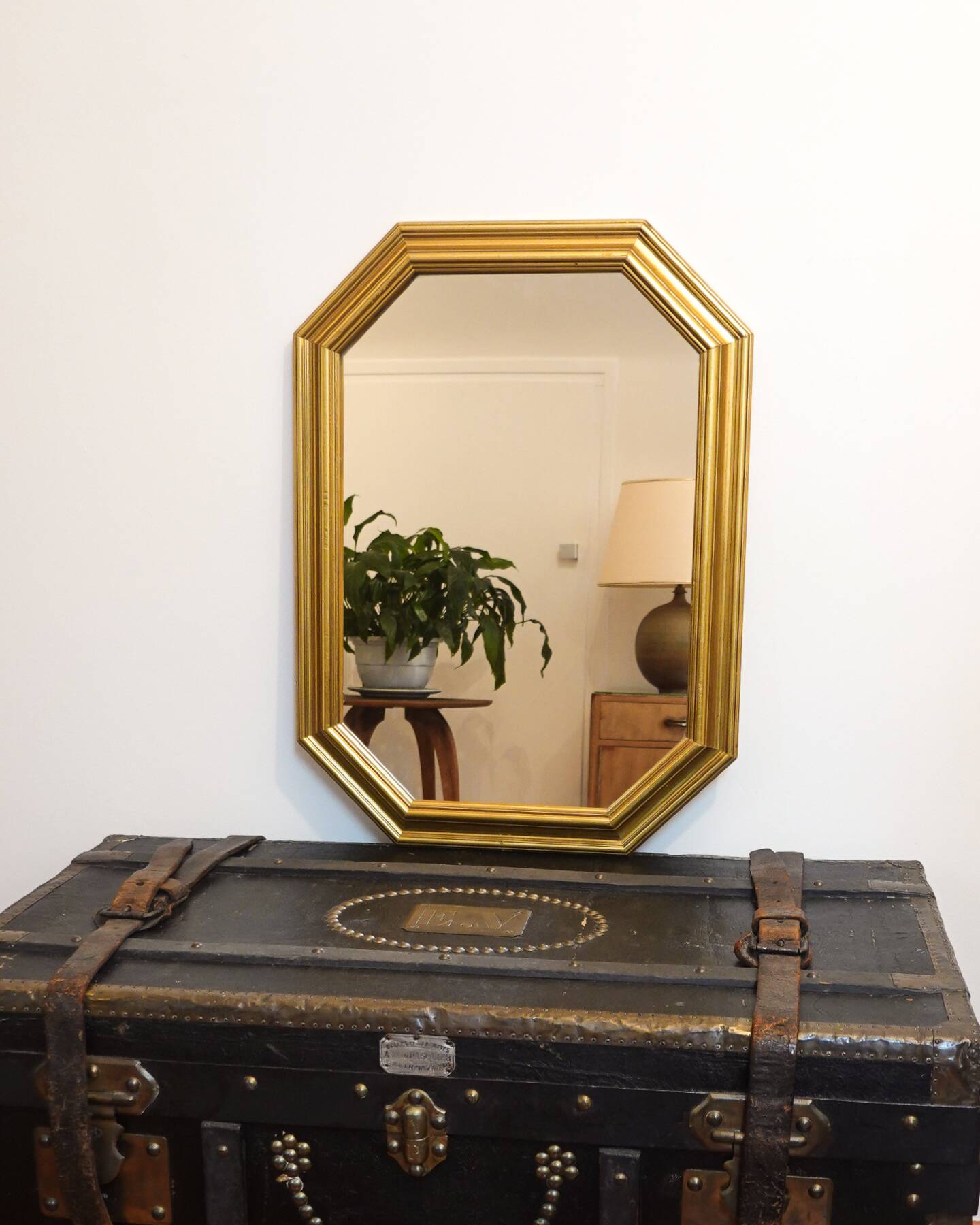 Art Deco style golden octagonal wall mirror
