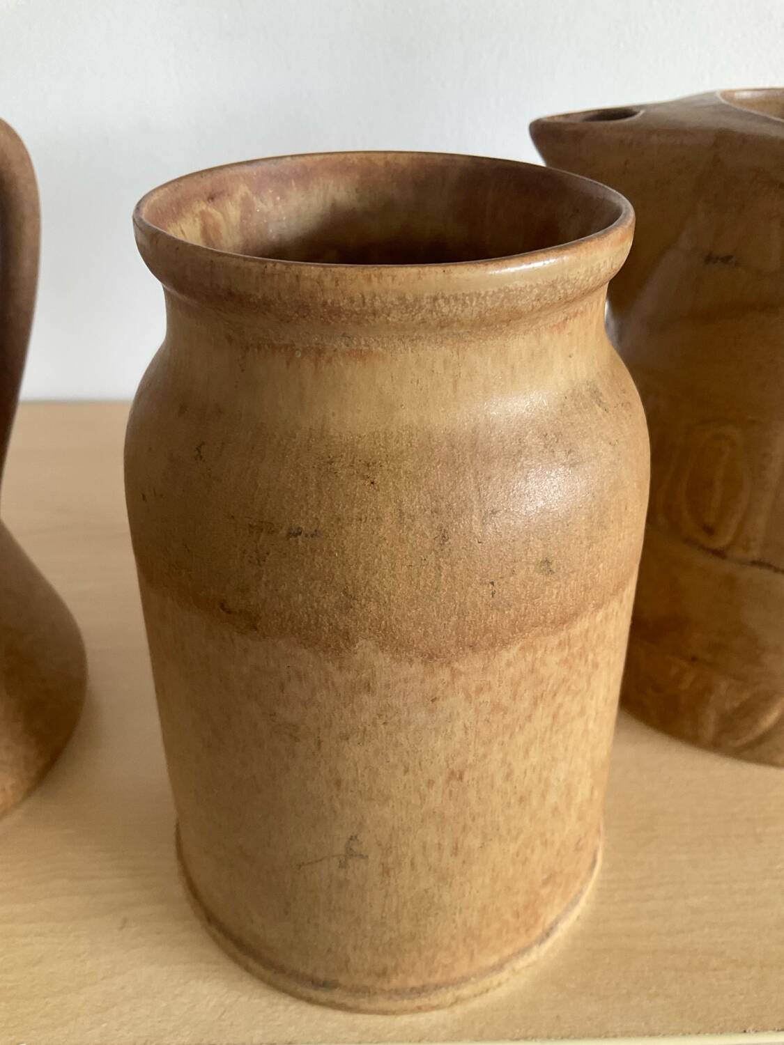 Trio of stoneware jug vases from the 70s