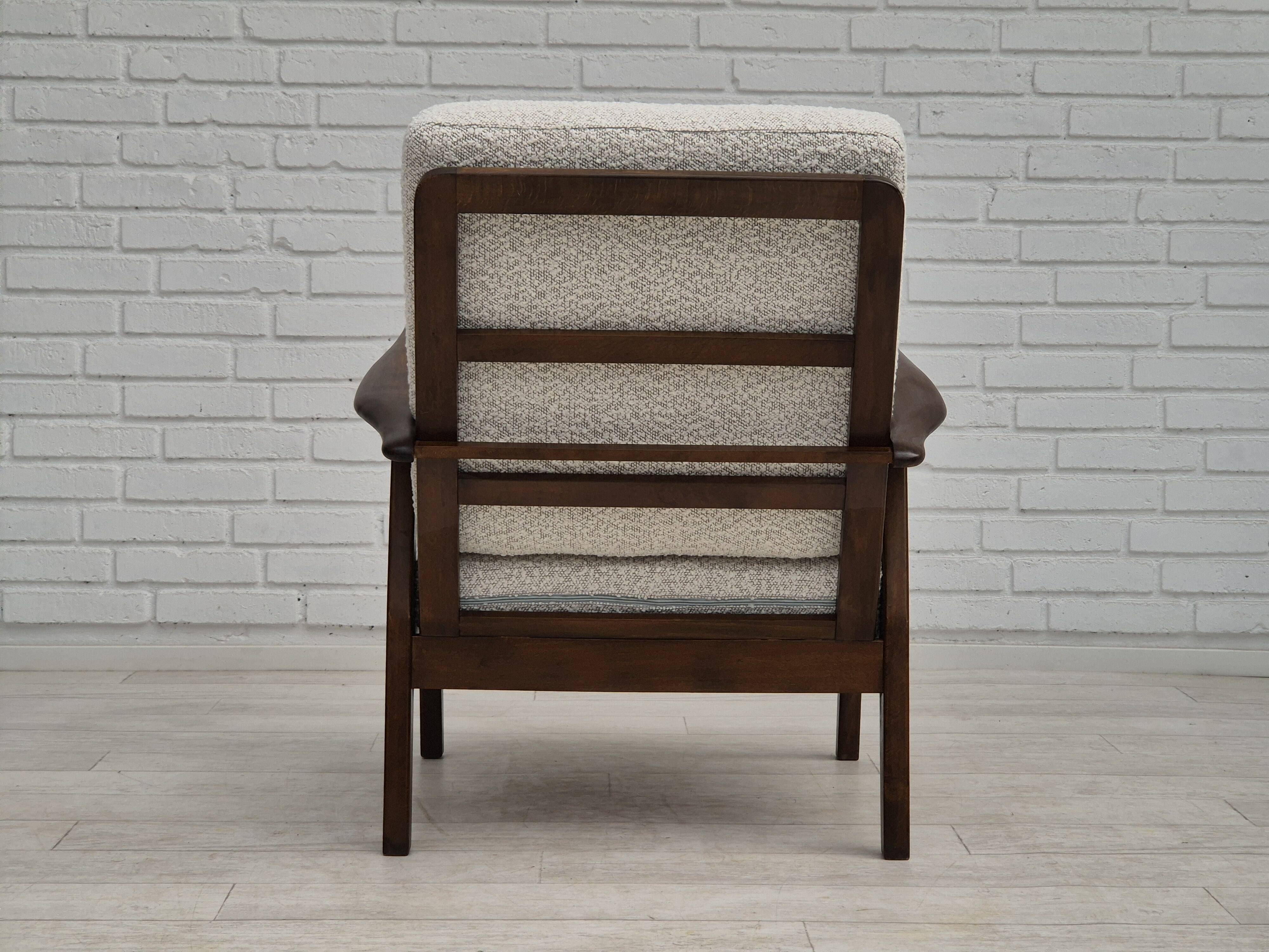 1960s, Danish armchair, refurbished, quality white/grey furniture fabric.
