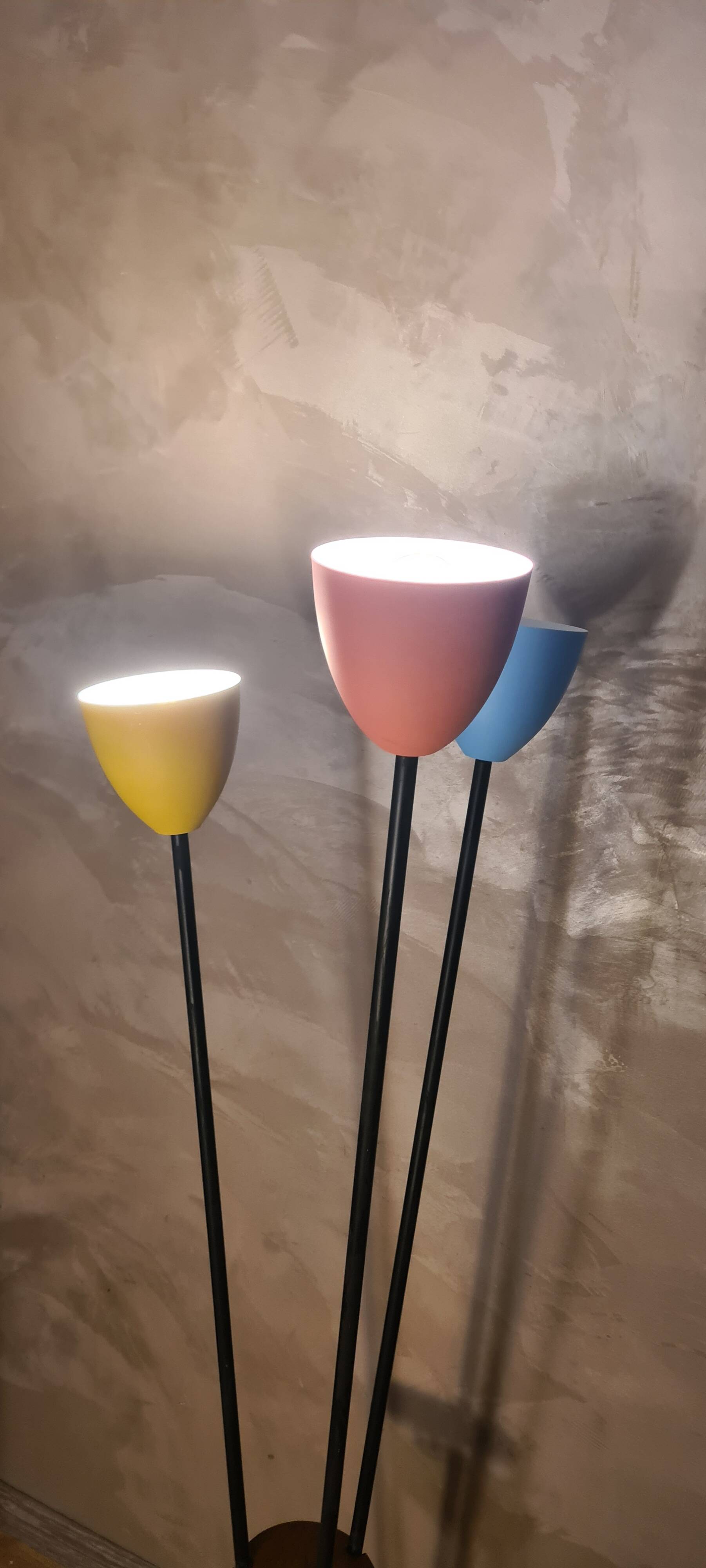 Mid century floor lamp 1950 to 70 sheet metal lampshade steel tricolor paint lidokov boscovice