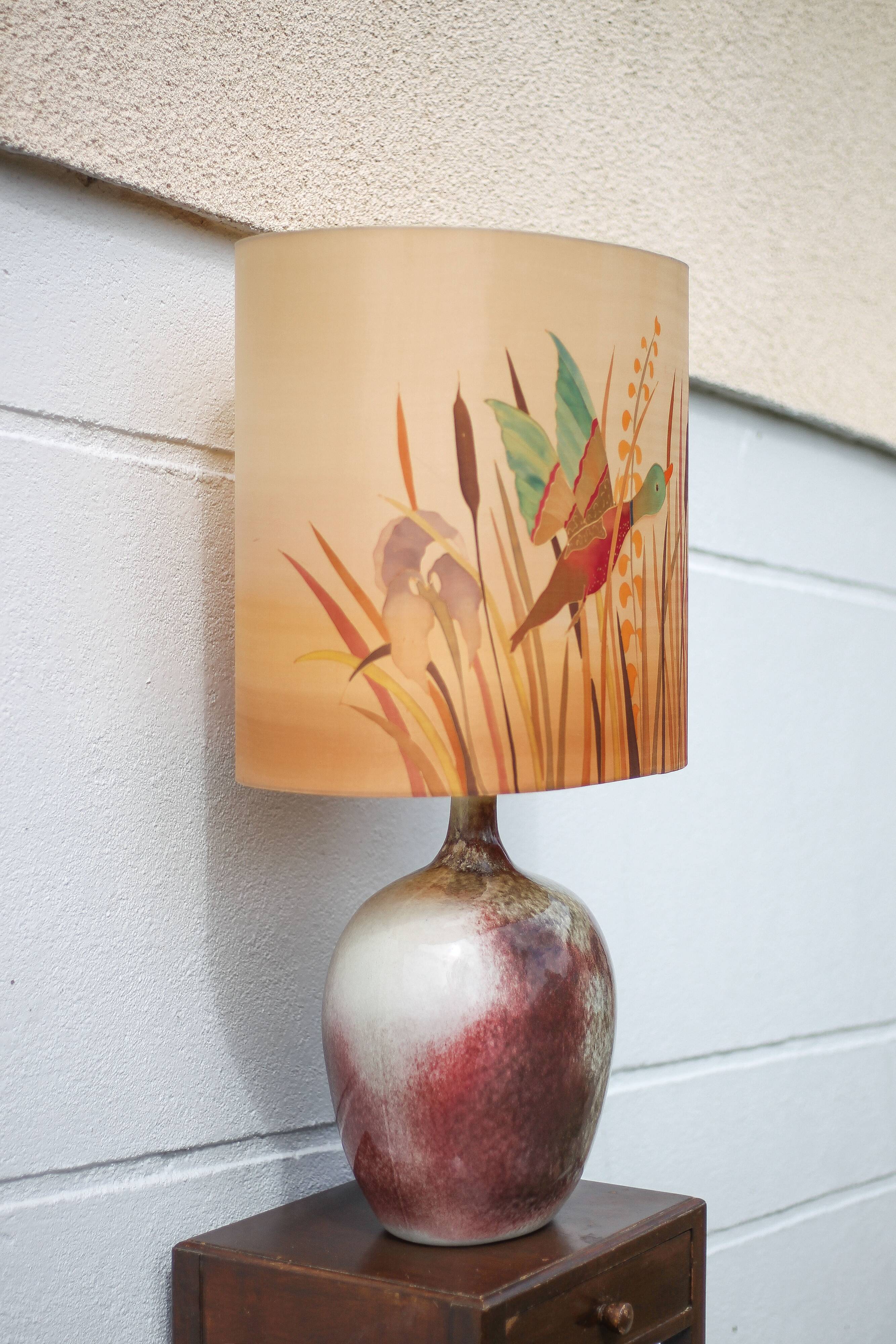 Ceramic lamp with lampshade, large table lamp, gray tones and oxblood ceramic lamp, dice