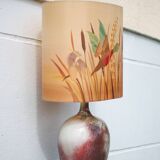 Lampe céramique avec abat-jour, grande lampe à poser, lampe céramique tons gris et sang de boeuf, dé