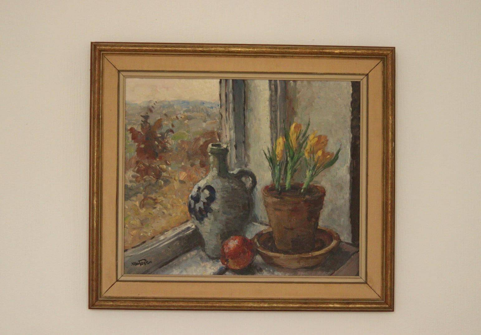 Huile sur toile suédoise originale « Nature morte à la plante en pot »