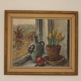 Huile sur toile suédoise originale « Nature morte à la plante en pot »