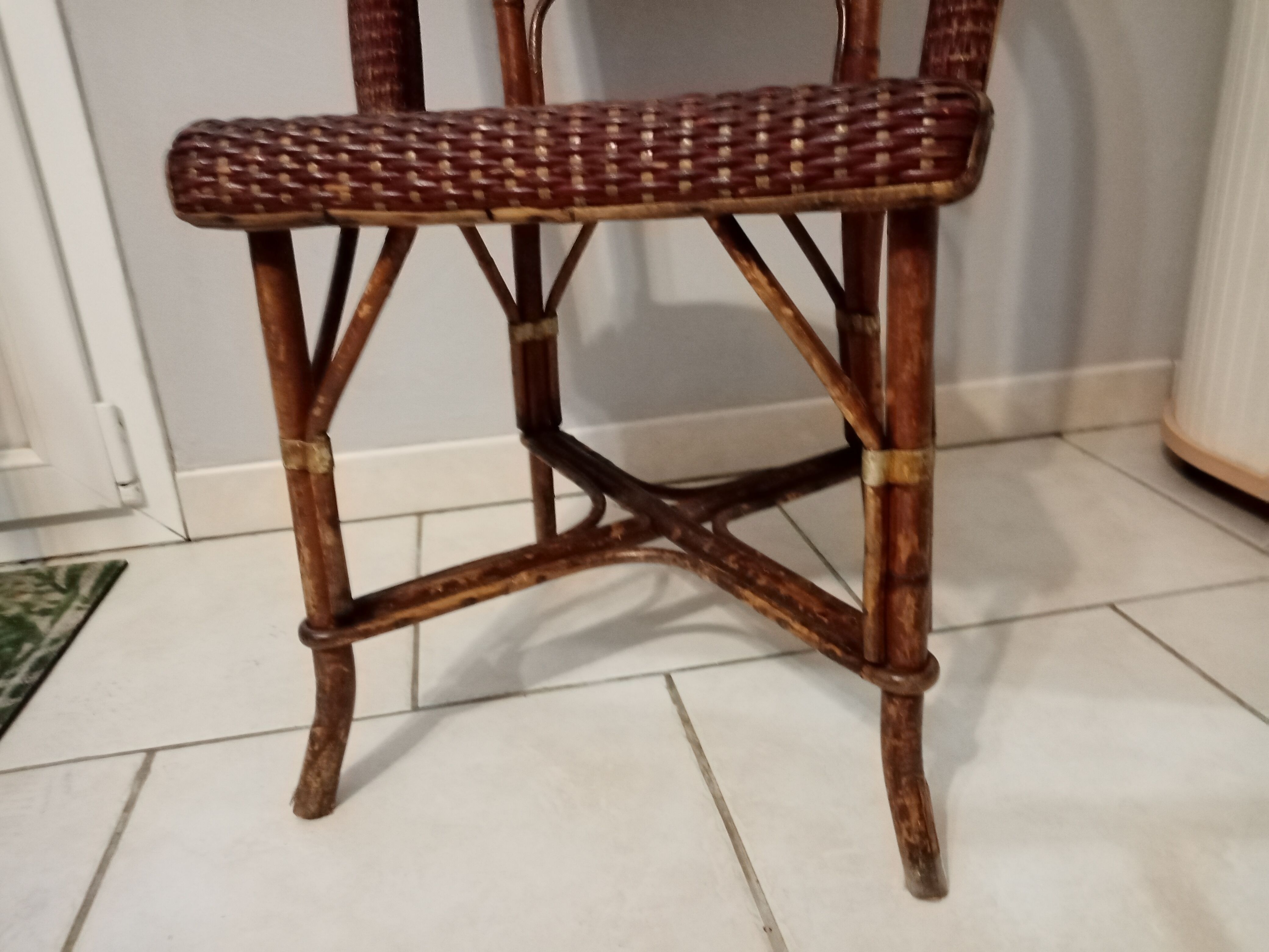 Old rattan bistro chair ROUSSEAU with plate