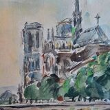 Fraye André Watercolour Notre Dame de Paris View from the Quays of the Seine XXth