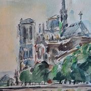 Fraye André Watercolour Notre Dame de Paris View from the Quays of the Seine XXth