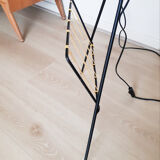Black tripod floor lamp, magazine holder with scoubidou , vintage , 50s
