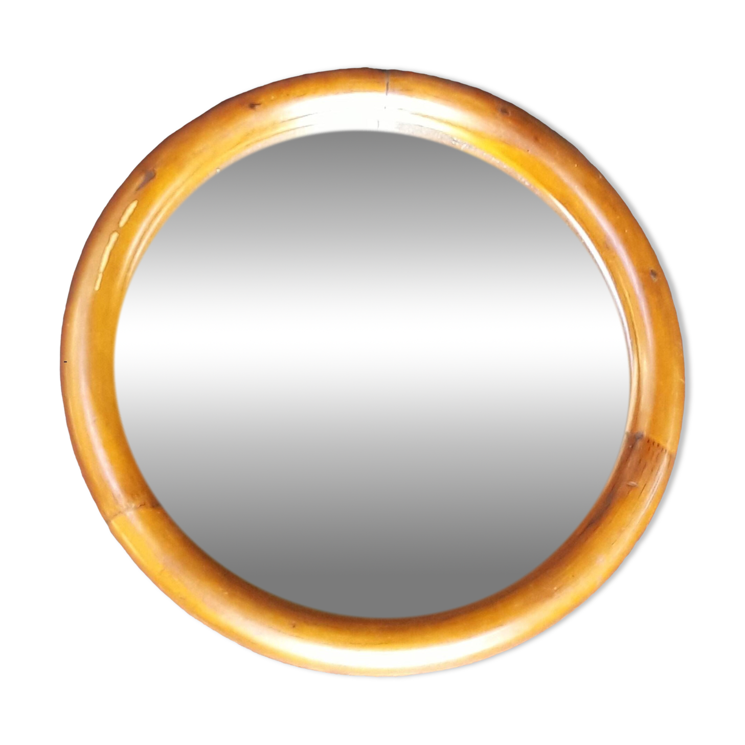 Small vintage round mirror 1980 with rattan rim