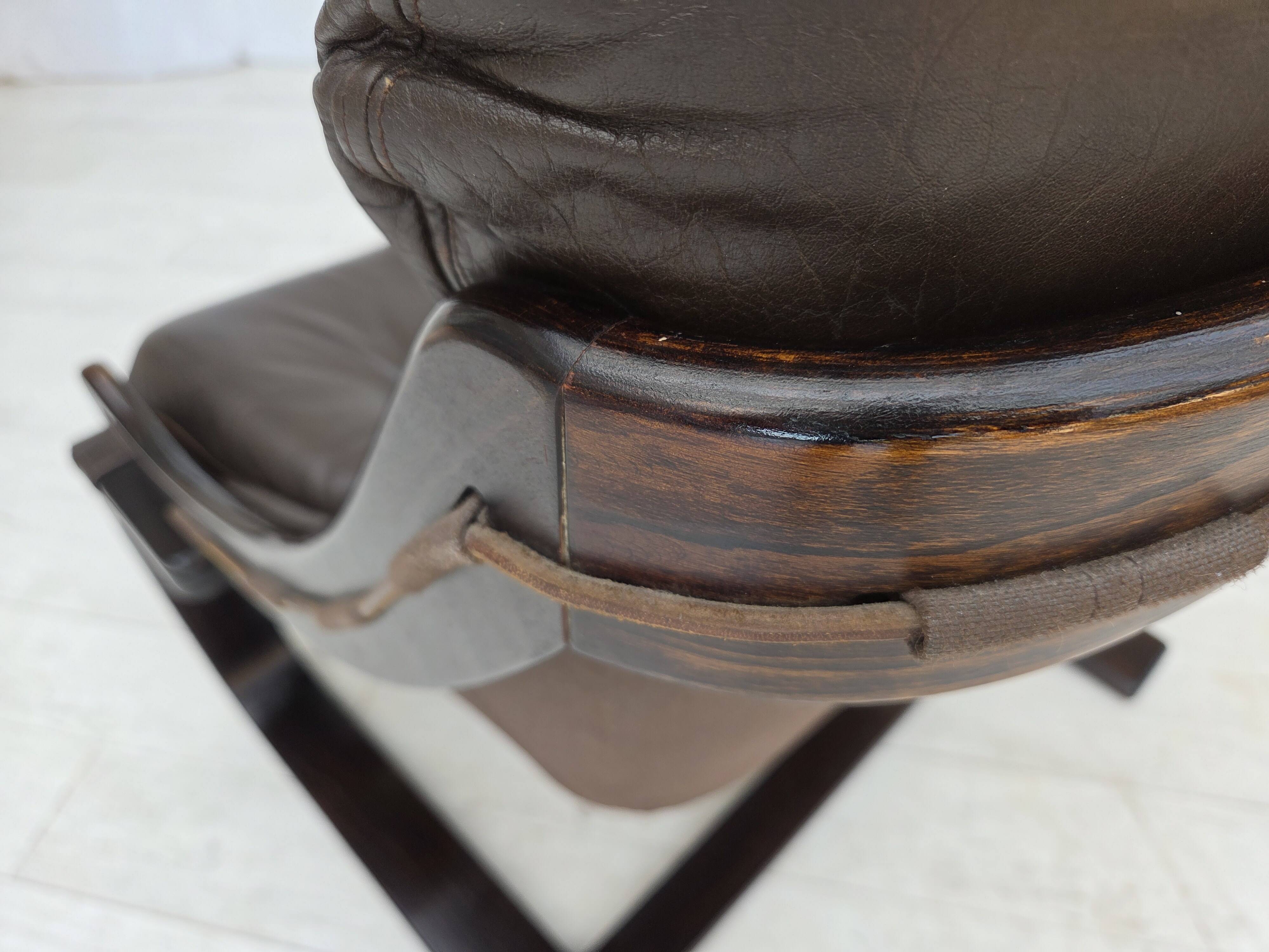 1970s, Swedish design by Åke Fribytter, armchair, furniture leather.