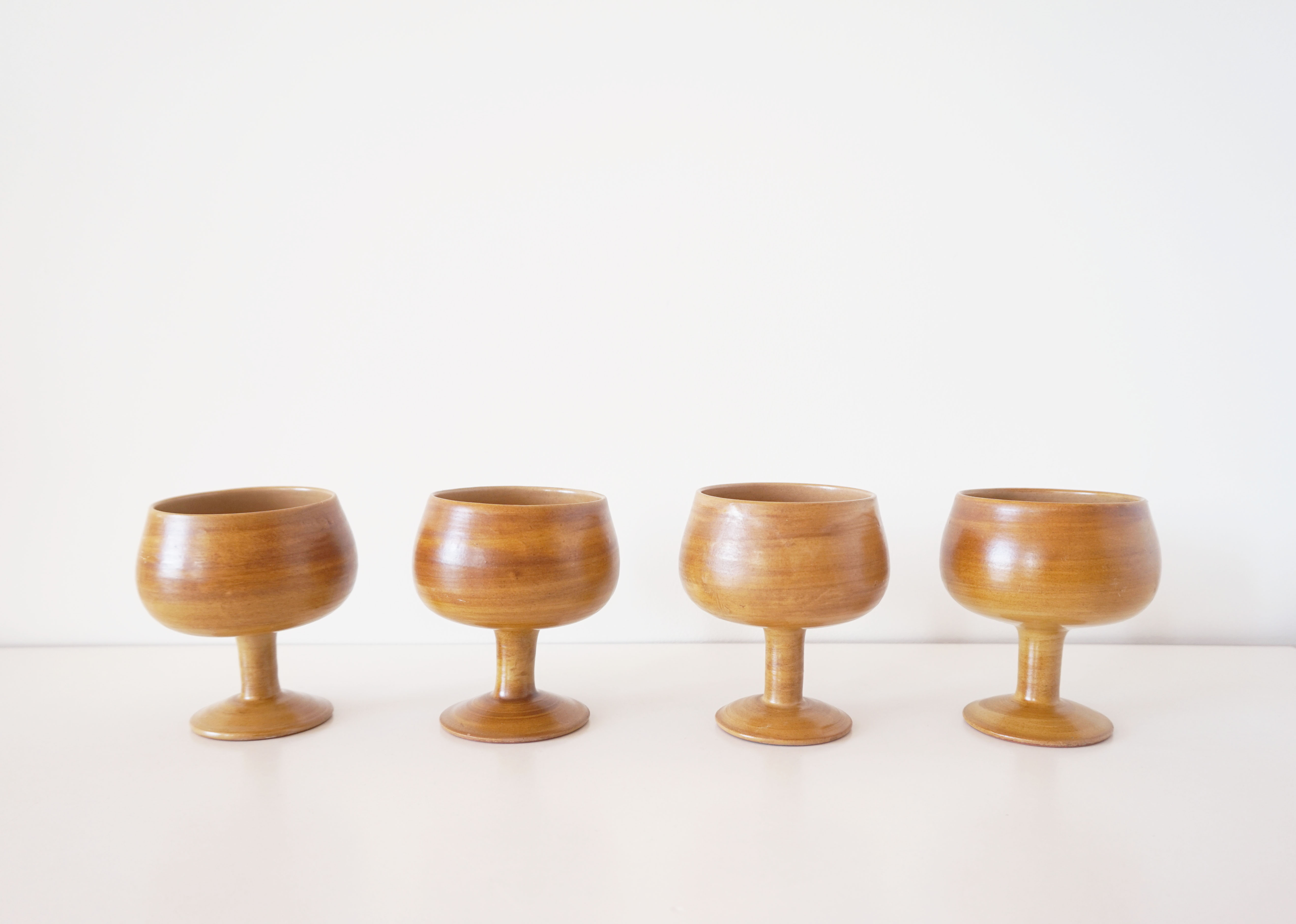 Set of ceramic stemmed glasses 1970
