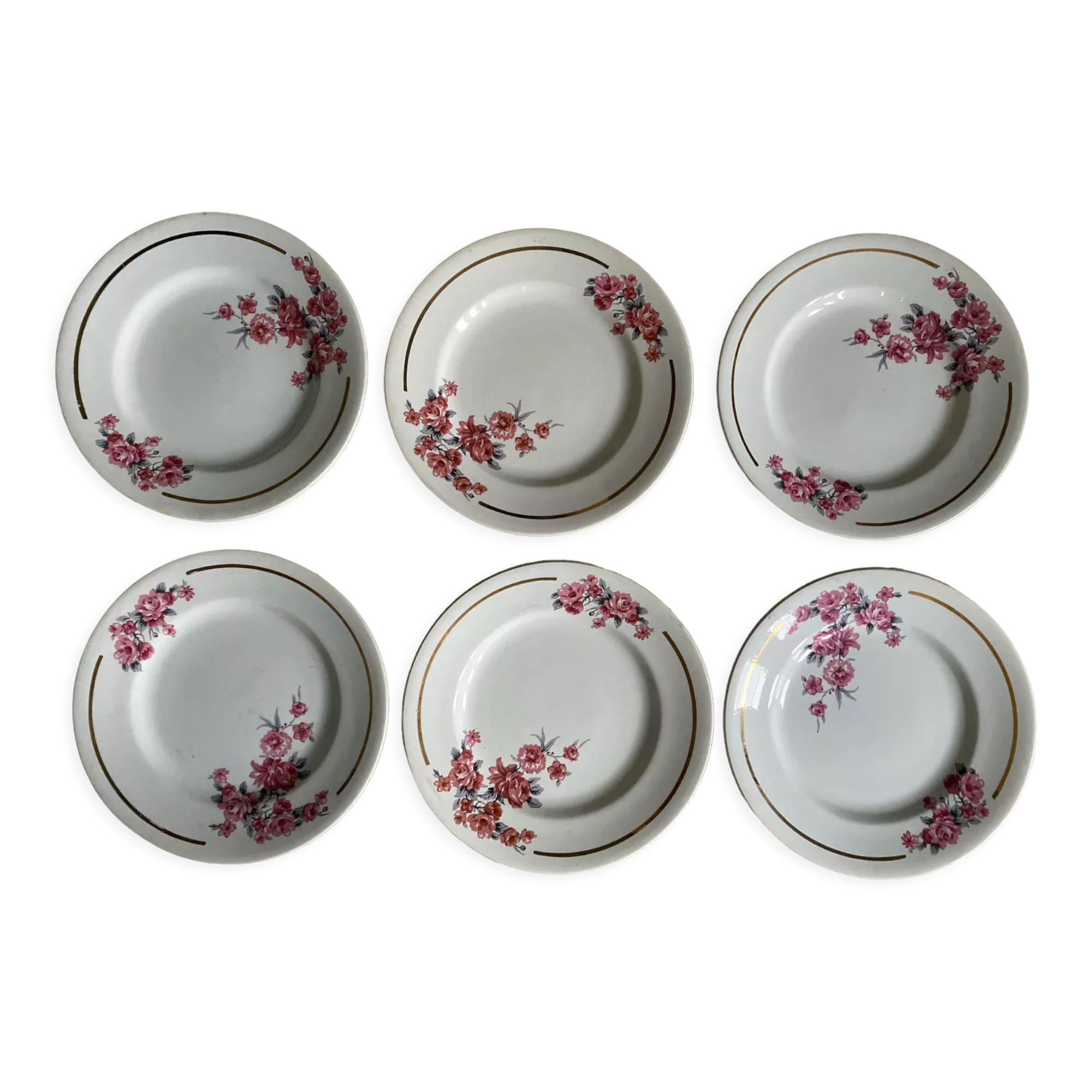 Set of 6 old flat plates Salins