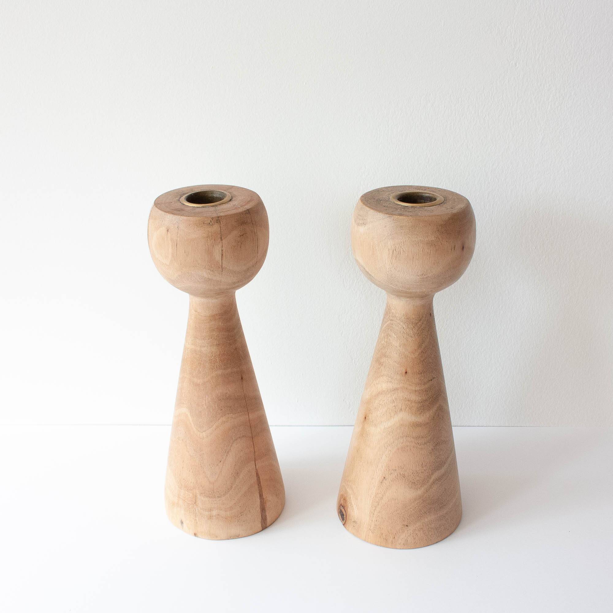 Pair of Wood Candle Holders in Danish Design Style, 1970's