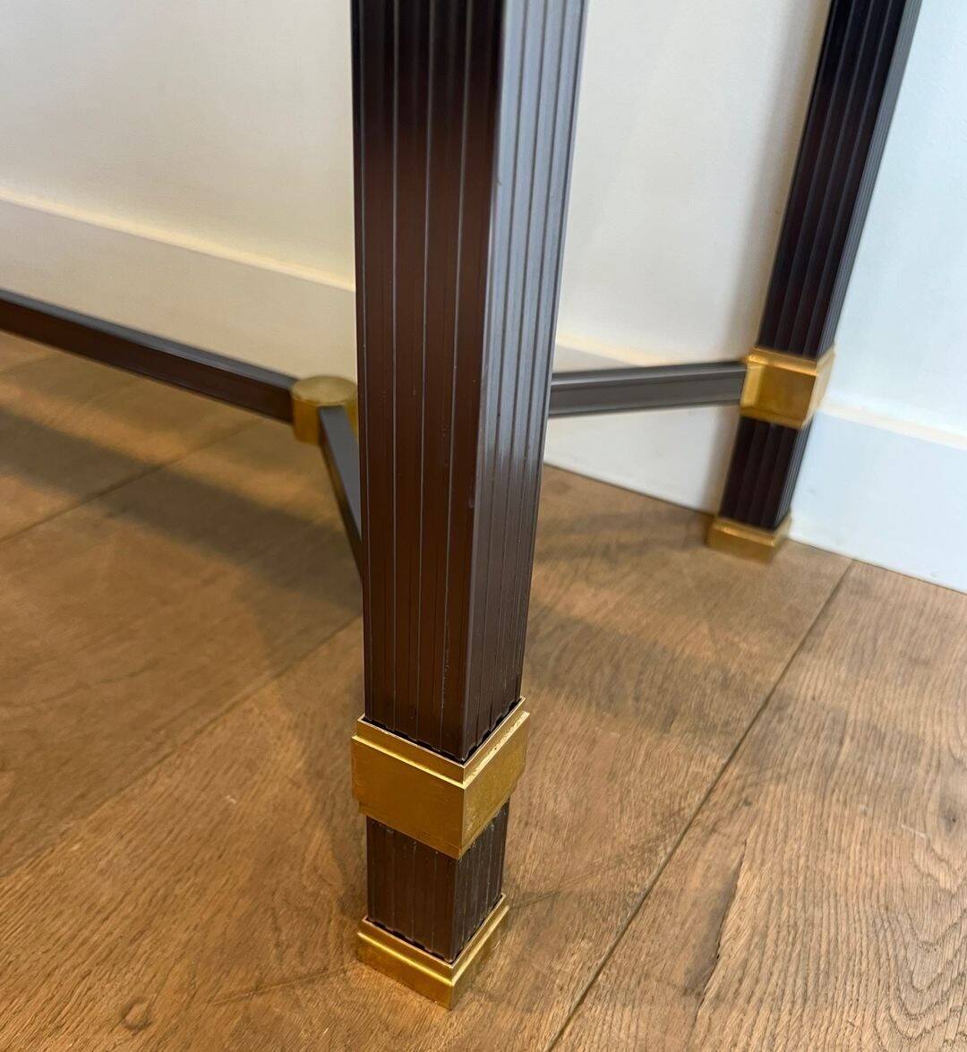 Glass Top Console in Lacquered Aluminium and Gold Metal, Pierre Vandel,