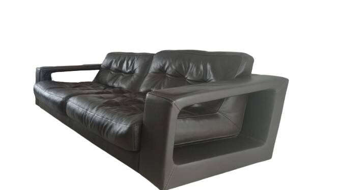 Leather lounge set – Steiner Paris – aluminium base – 1970s/1980s