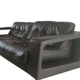 Leather lounge set – Steiner Paris – aluminium base – 1970s/1980s