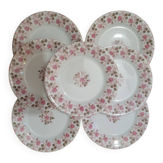 7 assiettes Terre de Fer Gien - Guirlande de roses