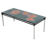 Large Ceramic Tile Table adri Orange Flowers Abstract 109cm