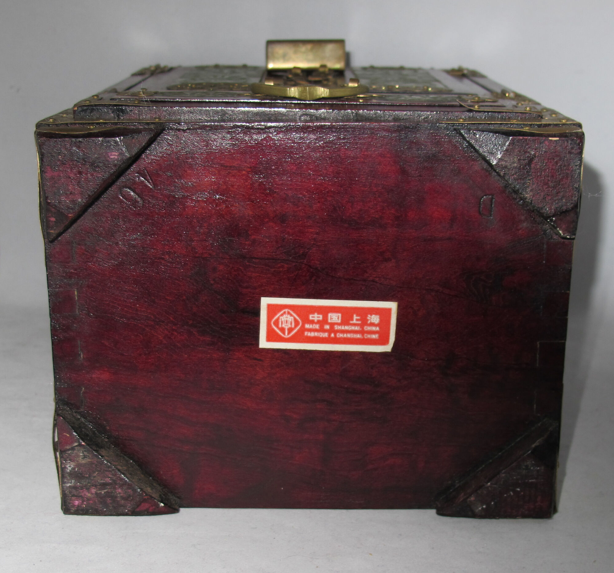 Very large Chinese wooden jewelry box adorned with jade plates