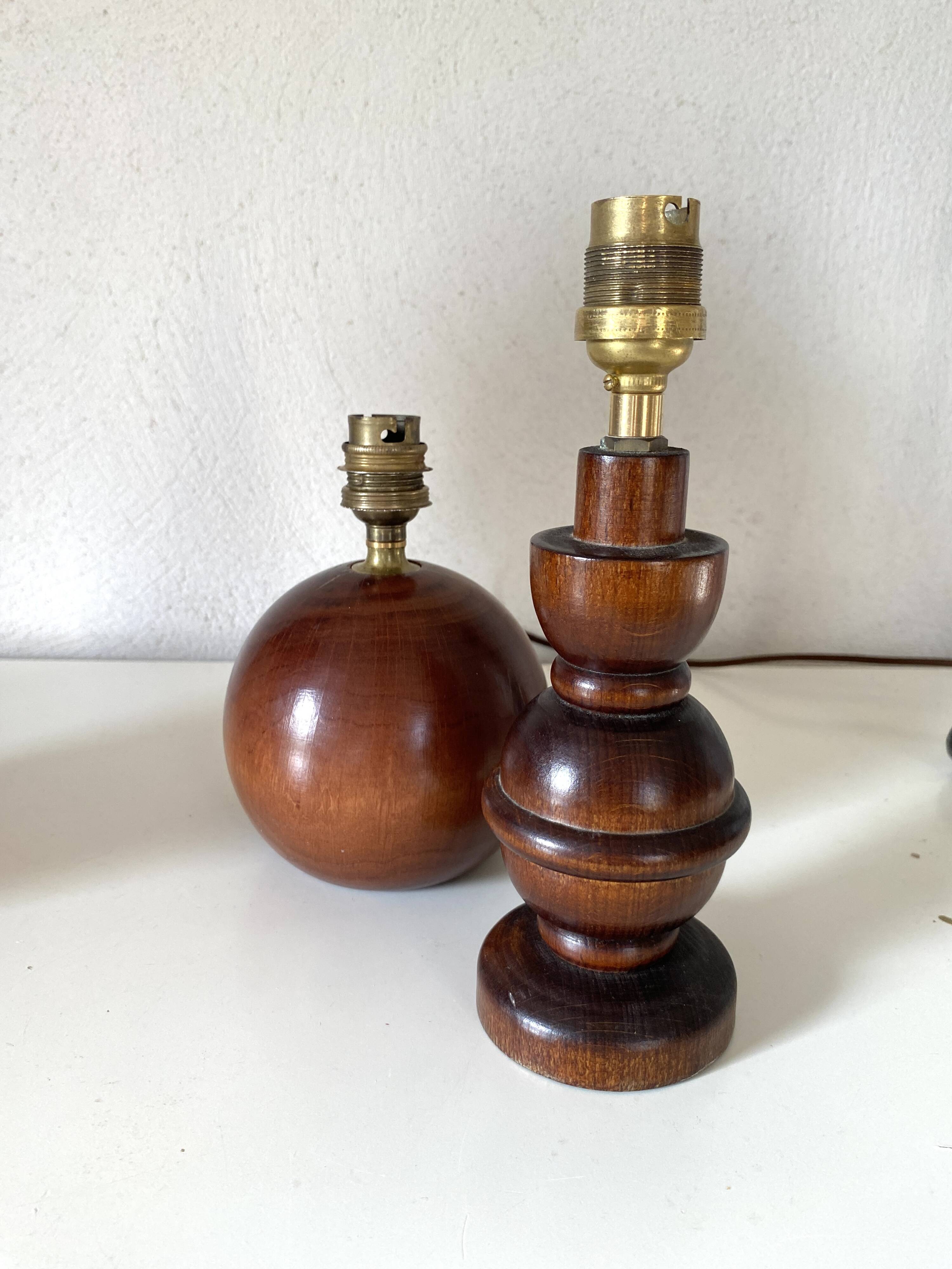 Wooden lamp, 2 M fabric cable, cotton lampshade