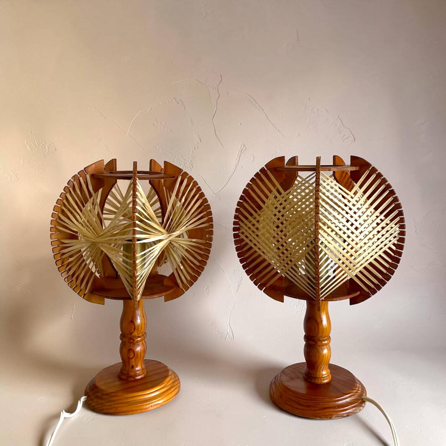 Pair of mid century wooden table lamps