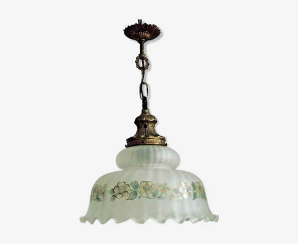 French Mid Century Country Style Ceiling Light White Frilled Fl Shade Selency White Frilled Fl Shade, French Style Ceiling Lamp Shades