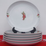 6 assiettes porcelaine basque décor piments et cerises