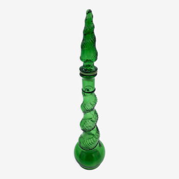 Emoli decanter in green twisted glass, model "snake" Italy, 1960s