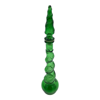Emoli decanter in green twisted glass, model "snake" Italy, 1960s